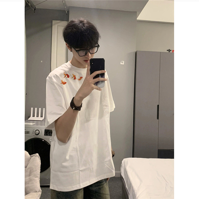 纯棉美式潮牌正肩短袖t恤男夏季