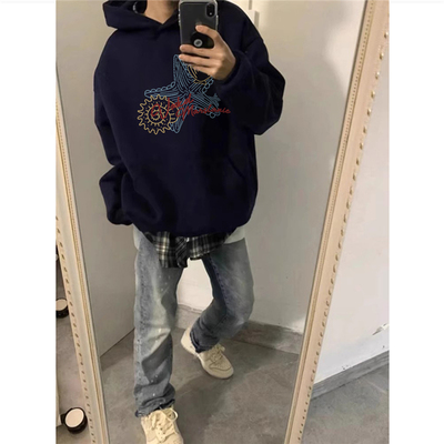 纯棉美式复古加绒加厚连帽卫衣男