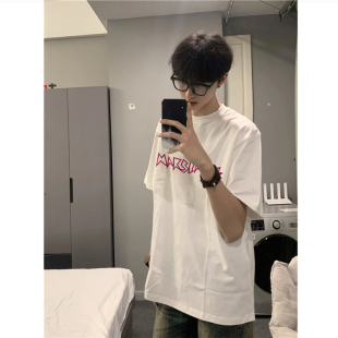 重磅纯棉高街美式复古正肩短袖t恤男2026新款夏宽松情侣半袖上衣