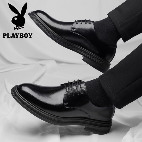 花花公子皮鞋男内增高真皮男鞋