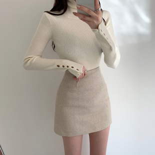 毛呢半身裙秋冬女短款 弹力紧身呢子包臀裙子高腰显瘦一步短裙冬季