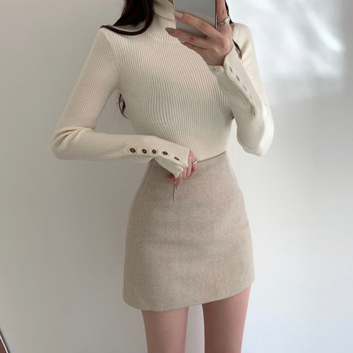 短款弹力呢子包臀一步冬季半身裙