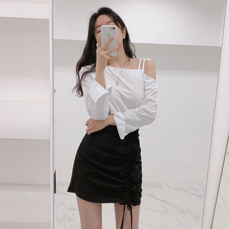 半身裙设计感女小众白色抽绳包臀一步裙高腰显瘦抽褶短裙夏季包裙,女装/女士精品,半身裙,淘宝优惠券,粉丝福利购,淘宝优惠卷