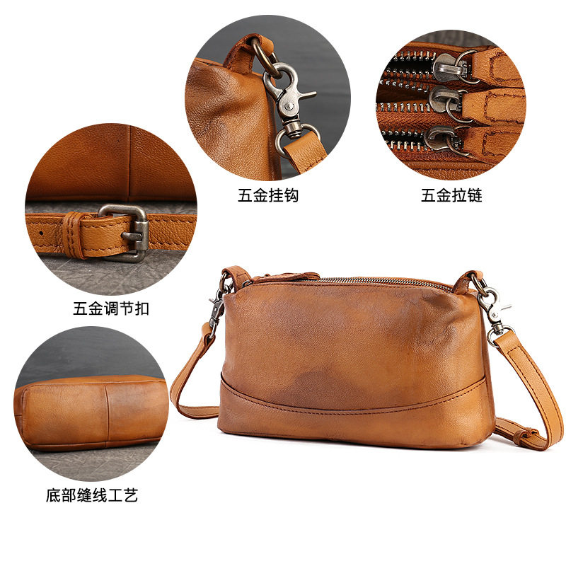 日本ぜいた真皮女包新款复古软皮枕头包大容量手拎包头层牛皮单肩