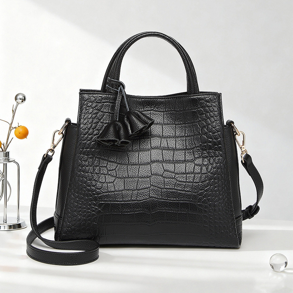 日本ぜいた包包女款头层牛皮轻奢鳄鱼纹真皮女单肩斜挎大容量手提