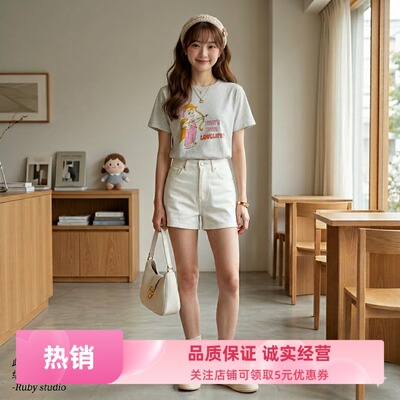 Ruby美式卡通风短袖T恤圆领宽松