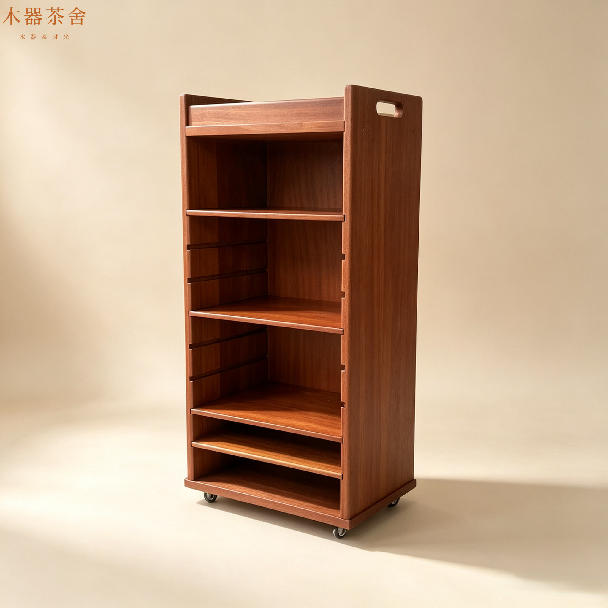 沙比利实木书架可移动落地多层调节挡板儿童书房收纳置物架图片