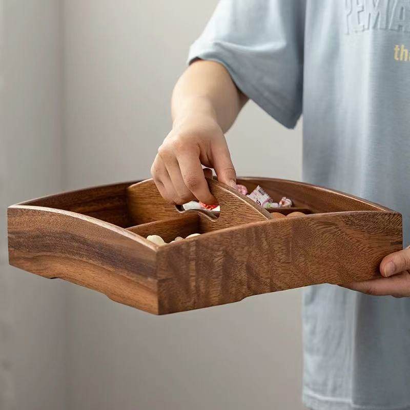 南美实木四格收纳分隔果盒