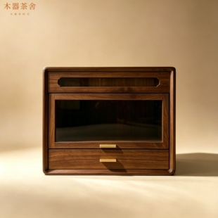 黑胡桃翻盖带抽屉展示柜桌面整理盒木制收纳盒珠宝饰品新中式盒子