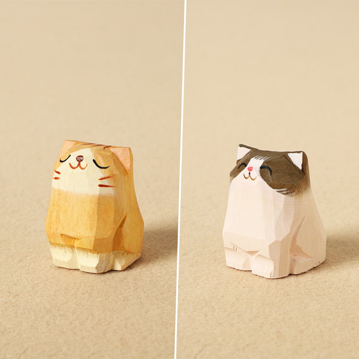 手工木雕小猫咪摆件可爱桌面装饰治愈系布偶橘猫儿童玩具生日礼物