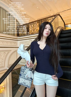 JAMAIS VU【简单又赢很大】胸大腰细坑条高弹长袖T恤内搭打底上衣