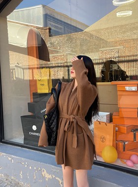 JAMAIS VU【慵懒小千金】羊驼绒厚实腰带睡袍式针织开衫大衣外套