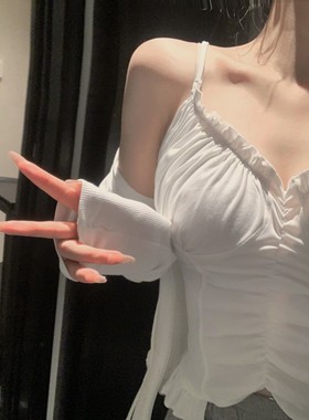 JAMAIS VU 副乳消失！重工高支棉花苞褶早秋法式打底吊带背心少女