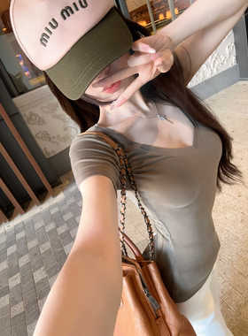 JAMAIS VU【顶流纯T】醉爱基础款！多色 收腰修身高弹v领短袖纯欲