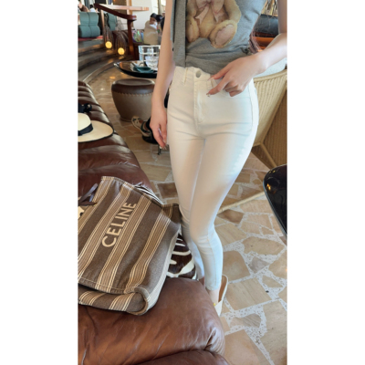 JAMAIS VU【休闲小白牛】自在好搭 修身高腰9分小脚牛仔裤 春夏