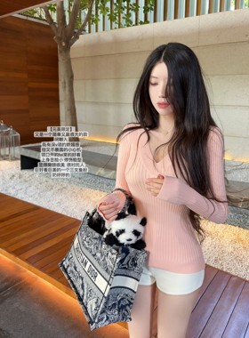 【元英限定】胸大腰细版型巨牛 显瘦V领质感针织长袖上衣春新款