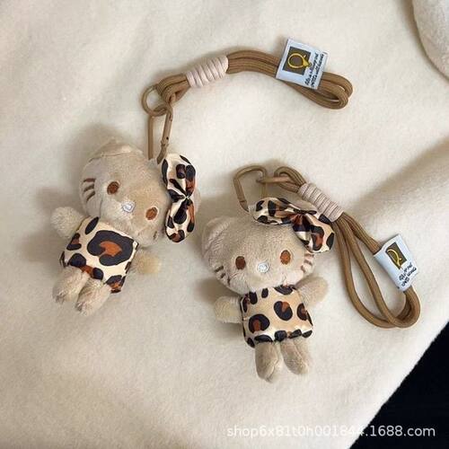 豹纹hellokitty挂件包包可爱女生kt猫毛绒公仔书包挂饰小饰品玩偶