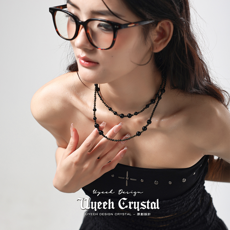 【重序】天然黑曜石金曜石双层叠戴项链女小众设计高级感锁骨链