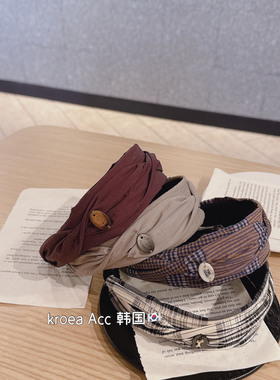 韩国ins网红设计师发箍简约格子布艺发卡宽边头箍女手工小众头箍