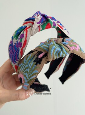 国风刺绣花朵发箍女交叉绑带发卡民族风波西米亚度假洋气时尚发饰