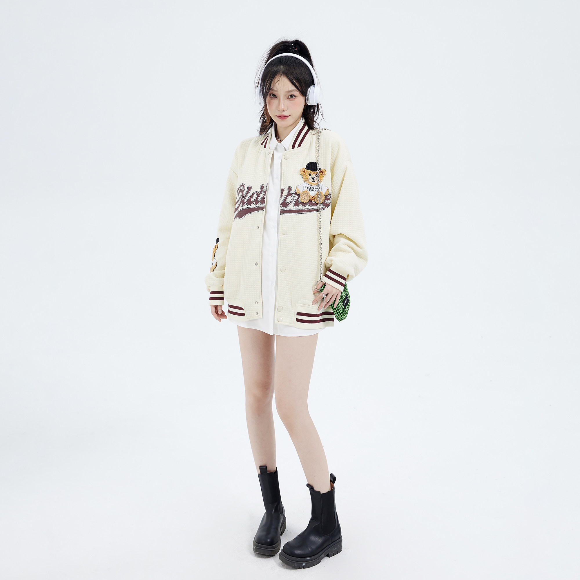 2022新款秋季韩版宽松华夫格外套ins小熊夹克学院风棒球服女春秋