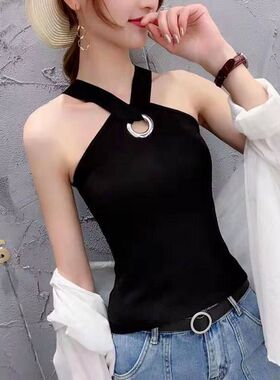 冰丝大码200斤吊带背心女内搭夏季新款挂脖式露肩性感露背上衣