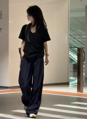 莫代尔宽松休闲T恤打底衫女春季大码胖mm百搭V领内搭简约短袖上衣