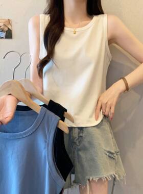 纯棉宽松吊带背心女春夏季新款大码外穿内搭遮肚打底纯色无袖上衣