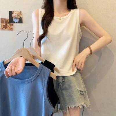 纯棉宽松吊带背心女春夏季新款大码外穿内搭遮肚打底纯色无袖上衣