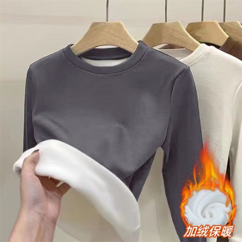 秋冬季加绒加厚一体绒长袖打底衫