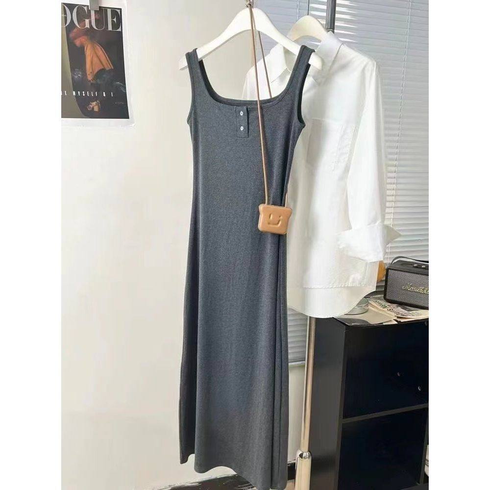 夏季新款长款过膝吊带背心裙女大码外穿百搭内搭打底气质连衣裙