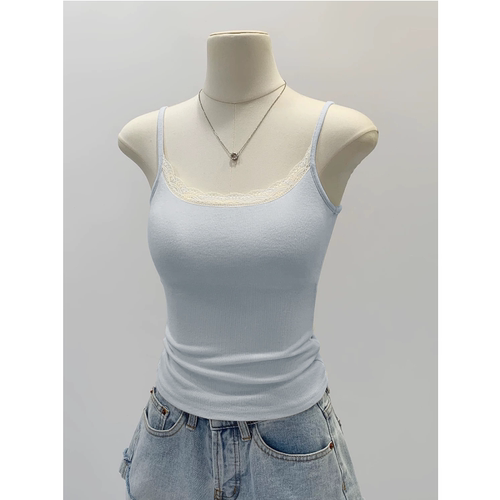 95棉春夏带胸垫蕾丝纯欲吊带背心女新款大码修身内搭打底辣妹上衣