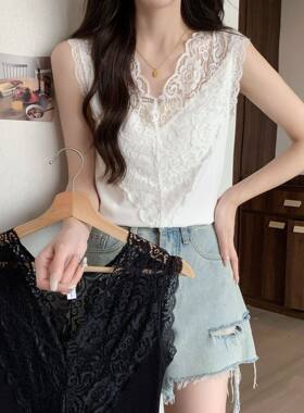莫代尔蕾丝吊带背心女春夏季新款大码胖mm外穿内搭打底无袖上衣