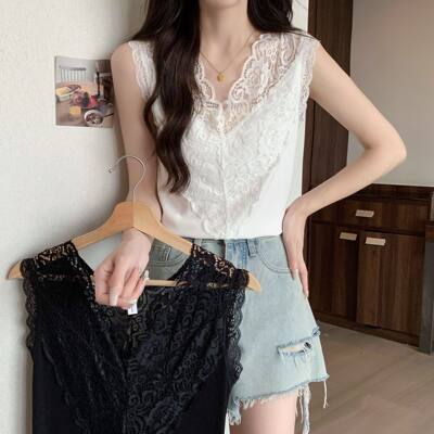莫代尔蕾丝吊带背心女春夏季新款大码胖mm外穿内搭打底无袖上衣