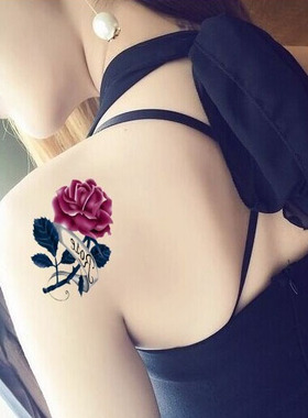 纹身贴防水女持久仿真韩国影楼创意性感遮瑕疤痕时尚玫瑰纹身贴纸