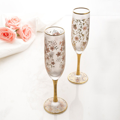 日本金箔磨砂复古礼盒装香槟杯