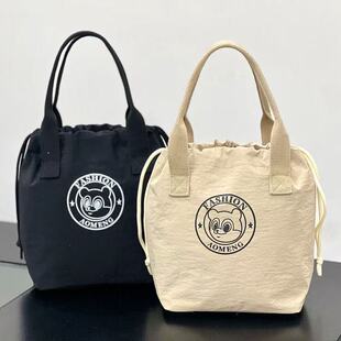 防水束口袋小熊帆布手提袋妈咪收纳饭盒袋通勤饭盒包便当包妈咪包