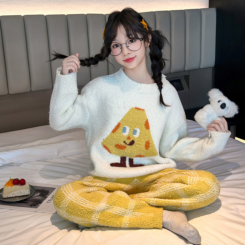 女童珊瑚绒睡衣秋冬款2025新款冬季儿童法兰绒家居服大童女孩套装