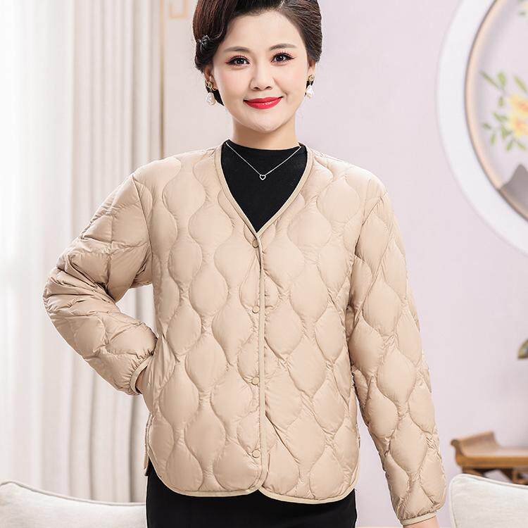中老年轻薄内胆羽绒服女冬季新款圆领保暖可内搭打底外套妈妈装超
