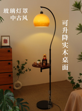 新款中古风落地灯置物一体高级感氛围钓鱼灯客厅沙发台灯卧室P701