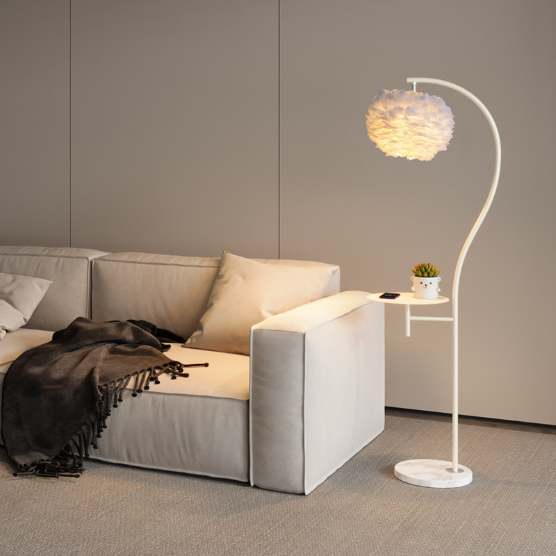 奶油风羽毛落地灯奶油风北欧客厅沙发卧室床头灯网红创意立式台灯,家装灯饰光源,装饰落地灯,淘宝优惠券,粉丝福利购,淘宝优惠卷