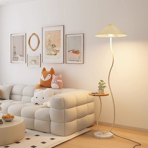 法式奶油风落地灯置物架沙发旁