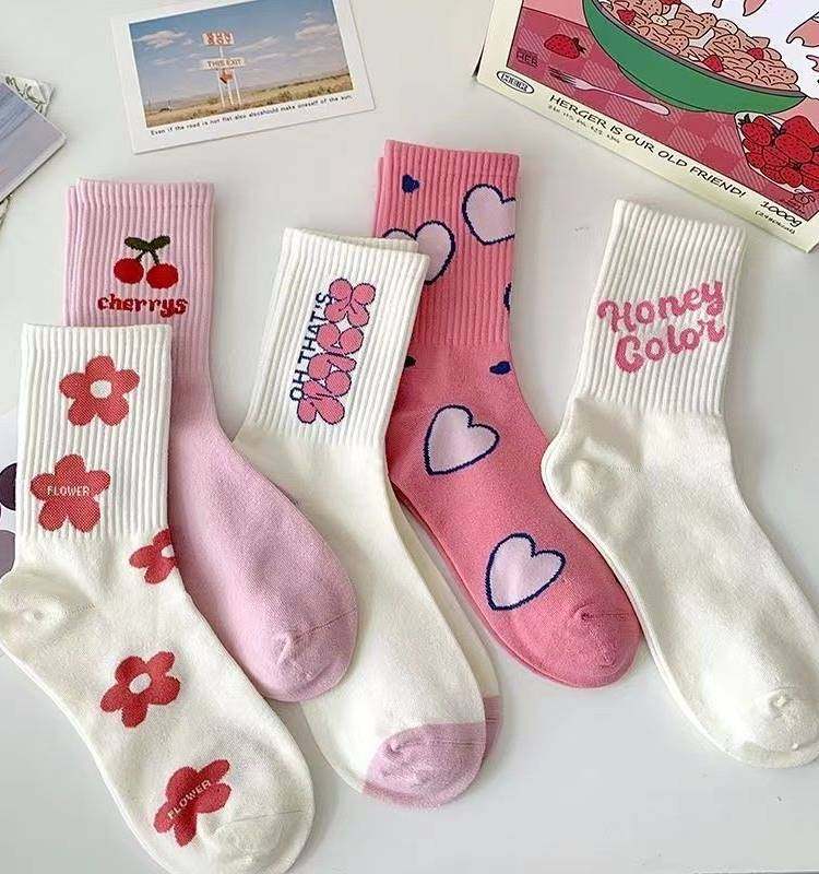 粉色爱心袜子女中筒袜ins潮春夏季甜美可爱少女风日系长筒袜棉袜,居家日用,鞋套,淘宝优惠券,粉丝福利购,淘宝优惠卷