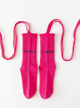 交叉黑色字母绑带袜子女中筒袜ins潮春秋jk小腿袜系带lolita日系