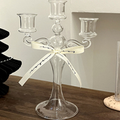 ins风法式 复古三头透明玻璃烛台新年圣诞节日氛围感家居民宿装 饰