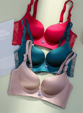 内衣套装女性感文胸聚拢美背无钢圈上托小胸收副乳防下垂胸罩光面