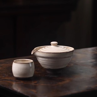 文新窑粗陶盖碗全手工手拉日式泡茶器紫砂窑变公道杯茶道茶器