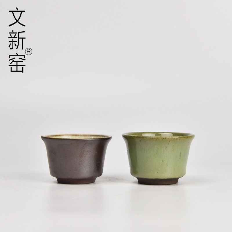 文新窑紫砂窑变风铃口杯 功夫茶盏陶瓷品茗杯日式茶具紫砂泡茶杯