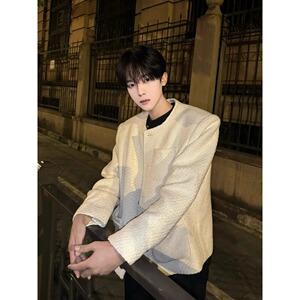 网图现货 早秋法式小香风垫肩外套男短款JK012/P70图片
