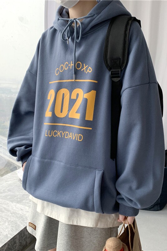 2021秋季套头连帽卫衣情侣连帽宽松慵懒风外套205-3#WY2030/P50,男装卫衣,星座205-3